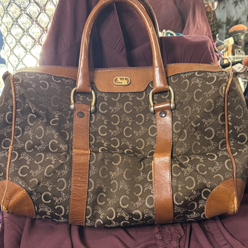 Vintage Celine Brown Monogram Tote Bag with Tan Leather Accents - Picture 1 of 12